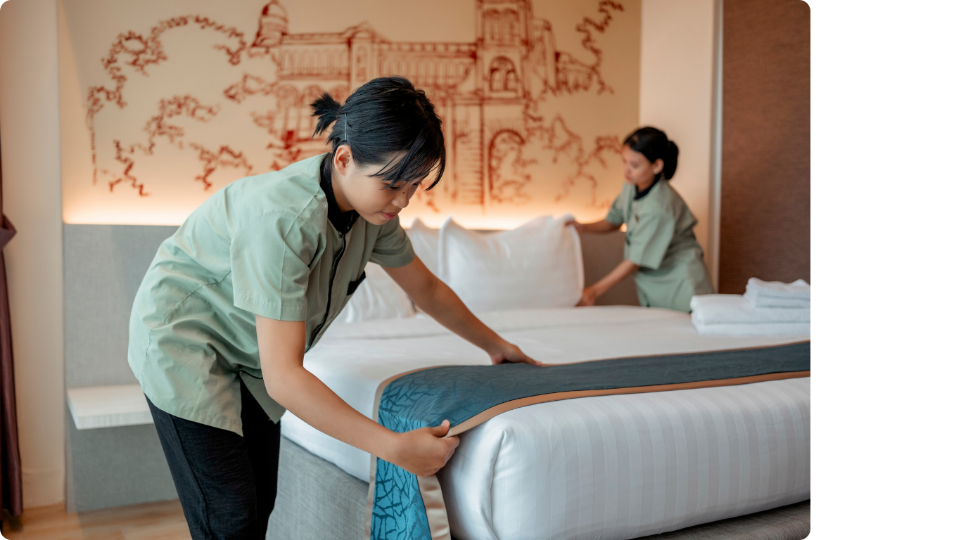 Prepared guest room at The Rangoon Hotel