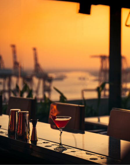 Cocktail service at The Pier rooftop bar